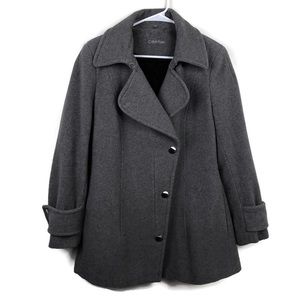 Calvin Klein Size 10 Grey Wool Peacoat
